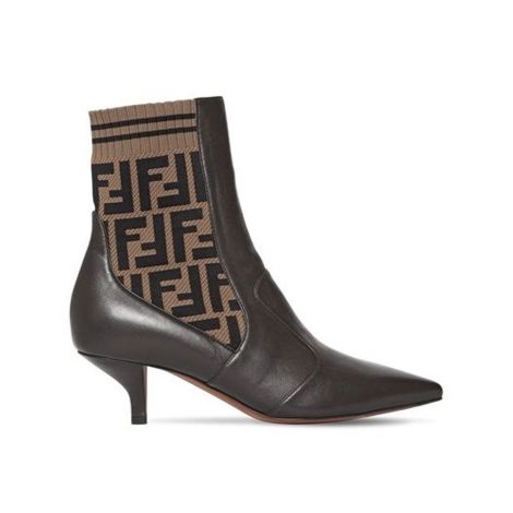 Fendi Ayakkabı FF Siyah - Fendi Kadin Ayakkabi 55mm Knit Ankle Boots Topuklu Bot Siyah