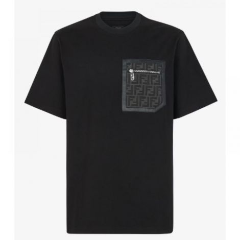Fendi Tişört Fermuarlı Cepli Siyah - Fendi Erkek Tisort Fendi Tisort Fendi Men T Shirt Fendi T Shirt Fendi Black Jersey T Shirt Siyah