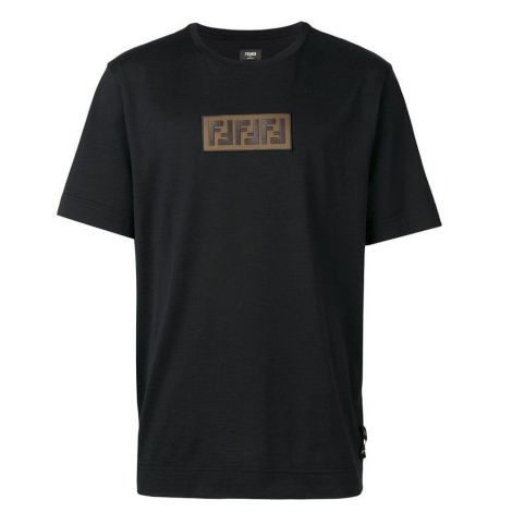 Fendi Tişört FF Siyah - Fendi Ff Logo Patch Detailed T Shirt Erkek Siyah