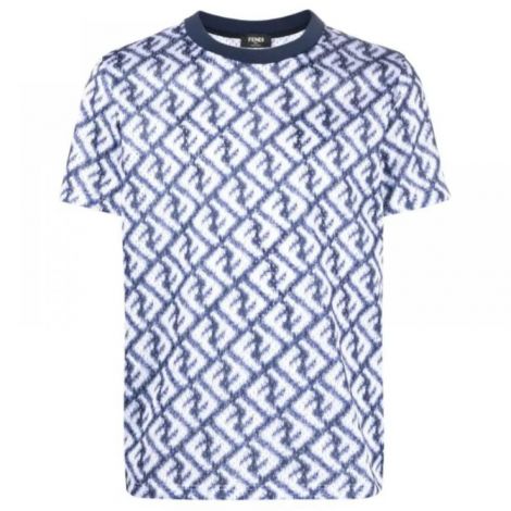 Fendi Tişört FF Print Mavi - Fendi Ff Print T Shirt Blue Fendi Erkek Tisort Mavi