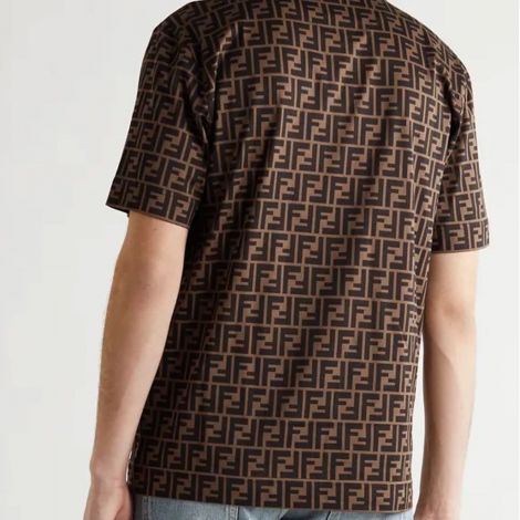 Fendi Tişört Logo Kahverengi - Fendi T Shirt Tisort 2021 Logo Print Cotton Jersey Sari Kahverengi