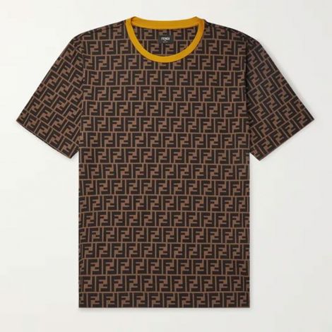 Fendi Tişört Logo Kahverengi - Fendi T Shirt Tisort 2021 Logo Print Cotton Jersey Sari Kahverengi