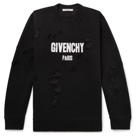 Givenchy Sweatshirt Cuban Siyah - Givenchy Sweatshirt Cuban Fit Distressed Printed Cotton Jersey Erkek Siyah
