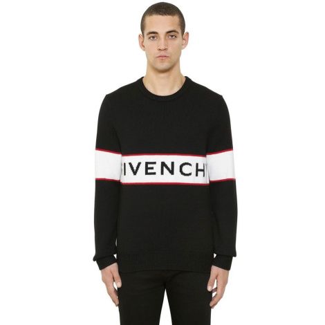 Givenchy Sweatshirt Jacquard Siyah - Givenchy Sweatshirt Logo Wool Jumper Jacquard Erkek Kazak Siyah