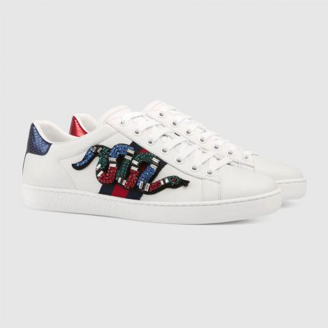 Gucci Ayakkabı Ace Snake Beyaz - Ace Embroidered Sneaker Gucci Kadin Ayakkabi Beyaz