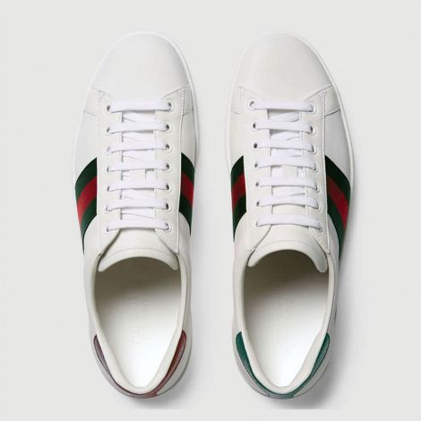 Gucci Ayakkabı Ace Leather Beyaz - Gucci Ace Leather Sneaker Erkek Ayakkabi Beyaz Yesil