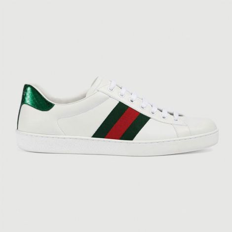 Gucci Ayakkabı Ace Leather Beyaz - Gucci Ace Leather Sneaker Erkek Ayakkabi Beyaz Yesil