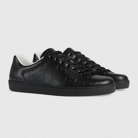 Gucci Ayakkabı GG Siyah - Gucci Ayakkabi 2020 Erkek Mens Ace Gg Embossed Sneaker Siyah