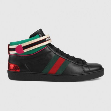 Gucci Ayakkabı Ace Stripe Siyah - Gucci Ayakkabi Erkek Gucci Stripe Ace High Top Sneaker Siyah