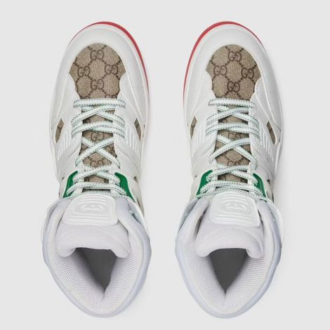 Gucci Ayakkabı Basket Sneaker Beyaz - Gucci Ayakkabi Erkek High Top Basket Sneaker With Interlocking G Kirmizi Beyaz