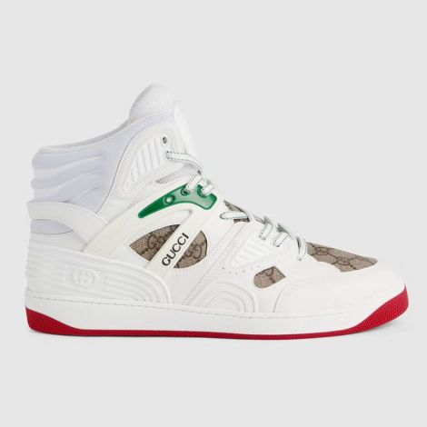 Gucci Ayakkabı Basket Sneaker Beyaz - Gucci Ayakkabi Erkek High Top Basket Sneaker With Interlocking G Kirmizi Beyaz
