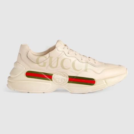 Gucci Ayakkabı Rhyton Beyaz - Gucci Ayakkabi Erkek Low Top Rhyton Gucci Logo Leather Sneaker Beyaz