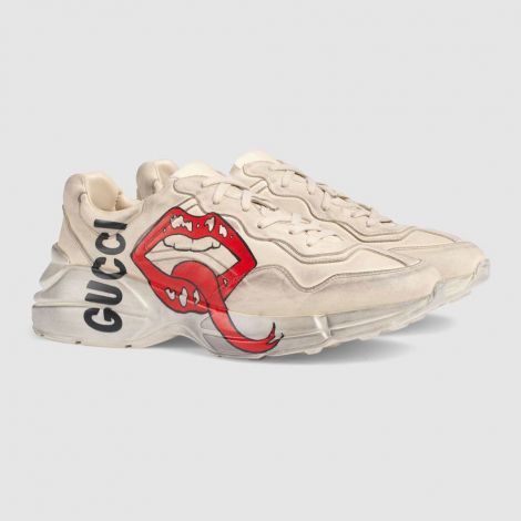 Gucci Ayakkabı Rhyton Beyaz - Gucci Ayakkabi Erkek Rhyton Sneaker With Mouth Print Beyaz