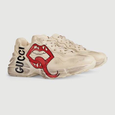 Gucci Ayakkabı Rhyton Mouth Beyaz - Gucci Ayakkabi Kadin 21 Rhyton Sneaker With Mouth Print Rubber Sole Beyaz