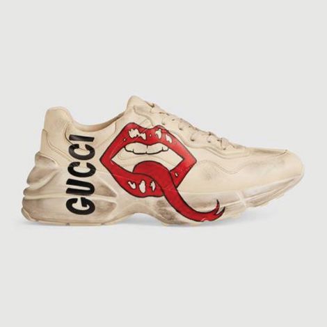 Gucci Ayakkabı Rhyton Mouth Beyaz - Gucci Ayakkabi Kadin 21 Rhyton Sneaker With Mouth Print Rubber Sole Beyaz