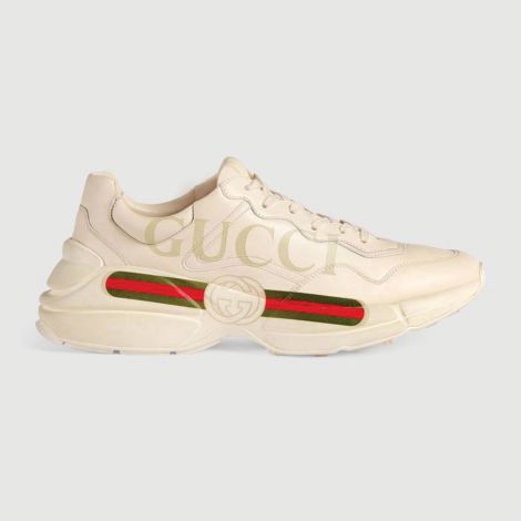 Gucci Ayakkabı Ace Leather Beyaz - Gucci Ayakkabi Rhyton Gucci Logo Leather Sneaker Beyaz