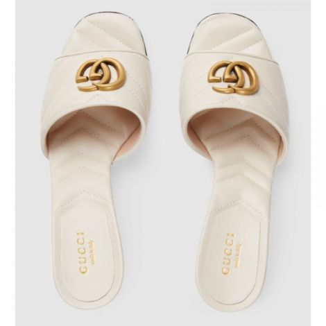 Gucci Terlik Double G Slide Sandal  Beyaz - Gucci Double G Slide Sandal Gucci Kadın Topuklu Terlik Beyaz