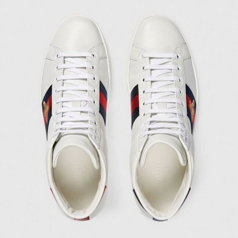 Gucci Ayakkabı Ace Bee Beyaz - Gucci Erkek Ayakkabi Ace High Top Sneaker Beyaz