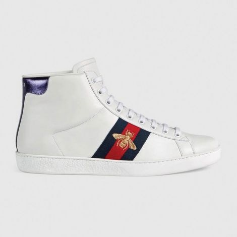 Gucci Ayakkabı Ace Bee Beyaz - Gucci Erkek Ayakkabi Ace High Top Sneaker Beyaz
