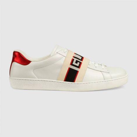 Gucci Ayakkabı Stripe Beyaz - Gucci Erkek Ayakkabi Gucci Stripe Leather Sneaker Kirmizi Beyaz