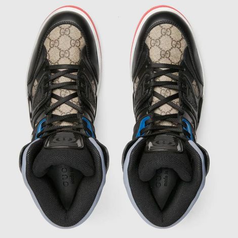 Gucci Ayakkabı Basket Sneaker Siyah - Gucci Erkek Ayakkabi High Top Basket Sneaker With Interlocking G Kirmizi Siyah