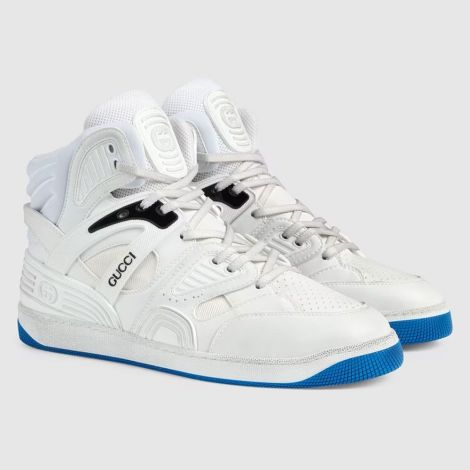 Gucci Ayakkabı Basket Sneaker Beyaz - Gucci Erkek Ayakkabi High Top Sneakers For Men Gucci Basket Sneaker Mavi Beyaz