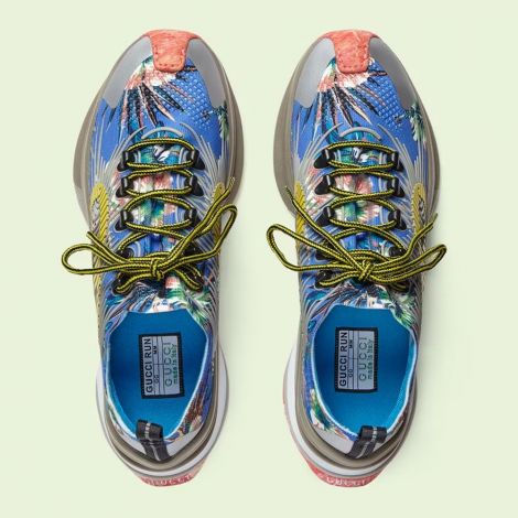 Gucci Ayakkabı Run Floral Mavi - Gucci Erkek Ayakkabi Mens Gucci Run Floral Sneaker Beyaz Mavi