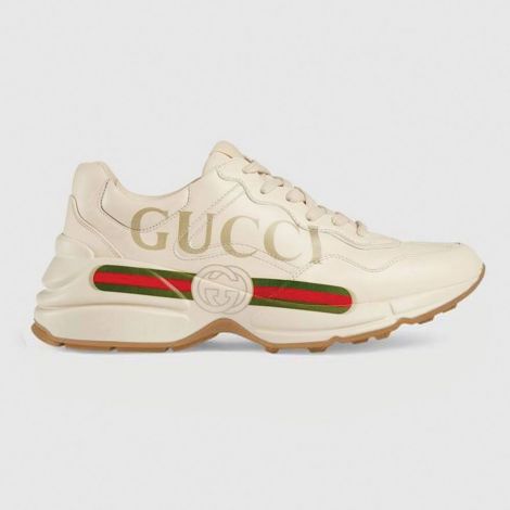 Gucci Ayakkabı Rhyton Beyaz - Gucci Kadin Ayakkabi 2020 Rhyton Gucci Logo Leather Sneaker Beyaz Taban