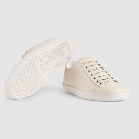 Gucci Ayakkabı GG Embossed Beyaz - Gucci Kadin Ayakkabi Gg Embossed Ace Sneaker Beyaz