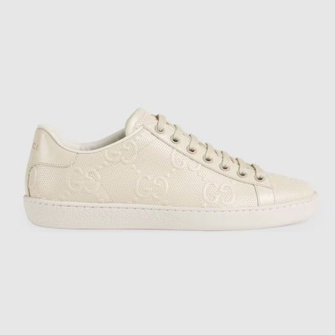 Gucci Ayakkabı GG Embossed Beyaz - Gucci Kadin Ayakkabi Gg Embossed Ace Sneaker Beyaz