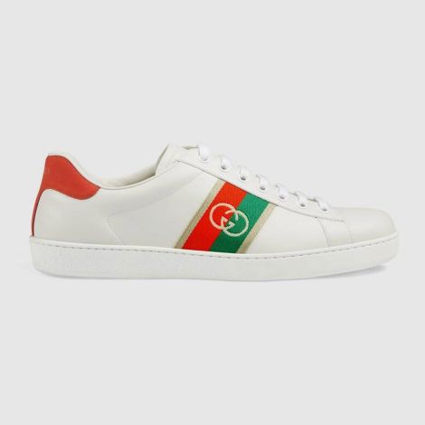 Gucci Ayakkabı Interlocking G Beyaz - Gucci Men Shoes Mens Ace Sneaker With Interlocking G Red Beyaz