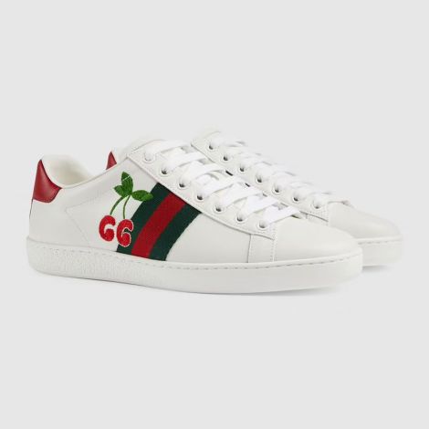 Gucci Ayakkabı Ace Cherry Beyaz - Gucci Shoes Woman Ace Sneaker With Cherry Ayakkabi Beyaz