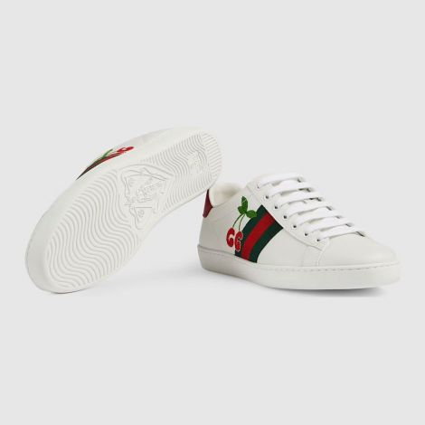Gucci Ayakkabı Ace Cherry Beyaz - Gucci Shoes Woman Ace Sneaker With Cherry Ayakkabi Beyaz