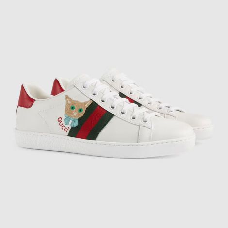 Gucci Ayakkabı Ace Cat Beyaz - Gucci Sneakers Kadin Ace Sneaker With Cat Ayakkabi Beyaz