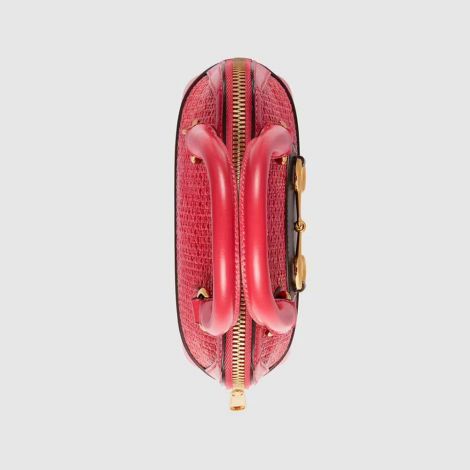 Gucci Çanta Horsebit 1955 Kırmızı - Gucci 2021 Canta Horsebit 1955 Mini Top Handle Bag Coral Straw Kirmizi