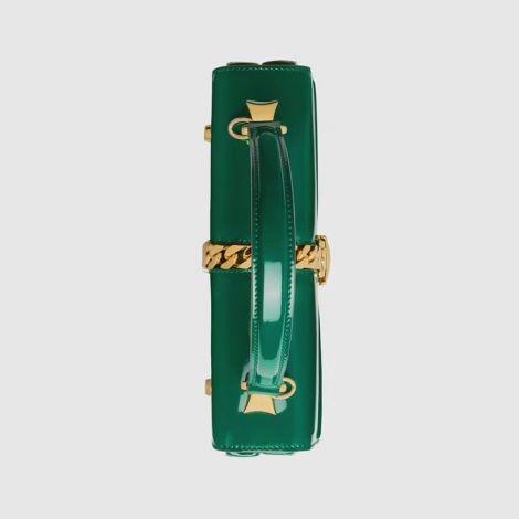 Gucci Çanta Sylvie 1969 Yeşil - Gucci 2021 Canta Sylvie 1969 Patent Leather Mini Top Handle Bag Green Yesil