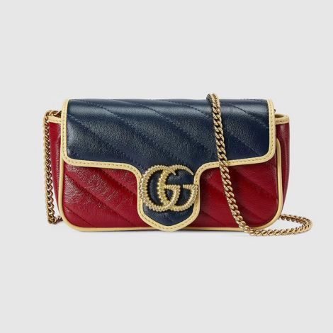 Gucci Çanta GG Marmont Super Mavi - Gucci Bag Canta Gg Marmont Super Mini Bag Blue Red Kirmizi Mavi