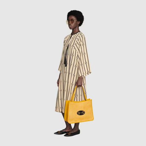 Gucci Çanta Horsebit 1955 Sarı - Gucci Bag Canta Horsebit 1955 Tote Bag Yellow Straw Sari
