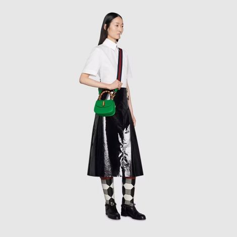 Gucci Çanta Bamboo 1947 Mini Yeşil - Gucci Canta 22 Shoulder Bags For Women Bamboo 1947 Mini Top Handle Bag Green Yesil