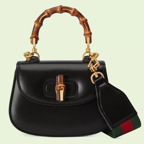 Gucci Çanta Bamboo 1947 Mini Siyah - Gucci Canta 22 Shoulder Bags For Women Bamboo 1947 Top Handle Bag Black Siyah