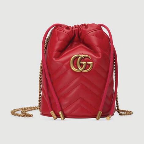 Gucci Çanta Marmont Kırmızı - Gucci Canta Kadin 21 Gg Marmont Mini Bucket Bag Kirmizi