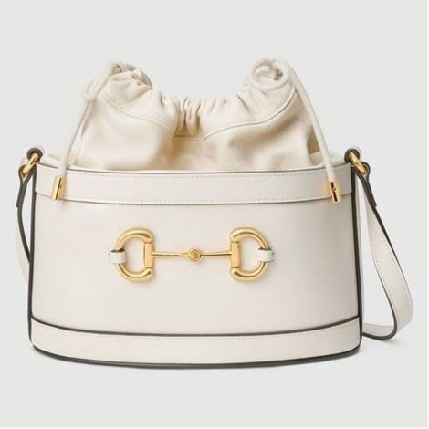 Gucci Çanta Horsebit Beyaz - Gucci Canta Kadin 21 Horsebit 1955 Bucket Bag Duz Beyaz
