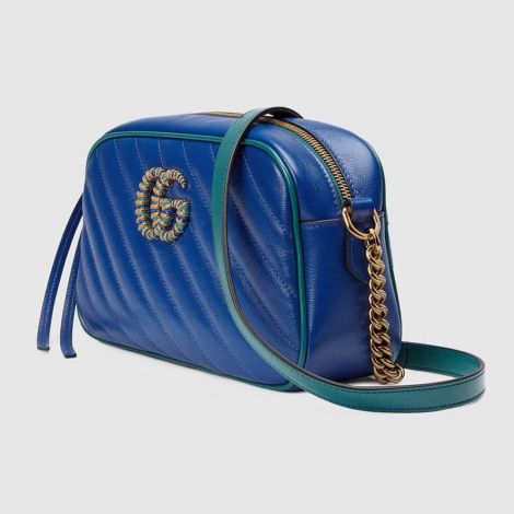 Gucci Çanta GG Marmont Small Mavi - Gucci El Cantasi Gg Marmont Small Shoulder Bag Blue Emerald Mavi