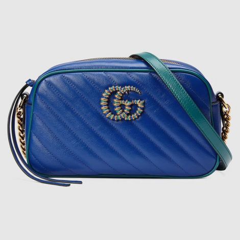 Gucci Çanta GG Marmont Small Mavi - Gucci El Cantasi Gg Marmont Small Shoulder Bag Blue Emerald Mavi