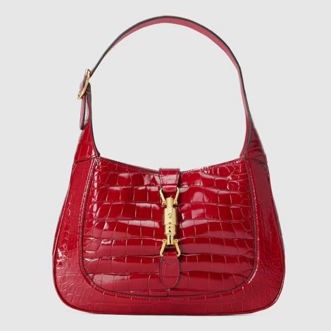 Gucci Çanta Jackie 1961 Kırmızı - Gucci El Cantasi Jackie 1961 Crocodile Small Shoulder Bag Red Kirmizi