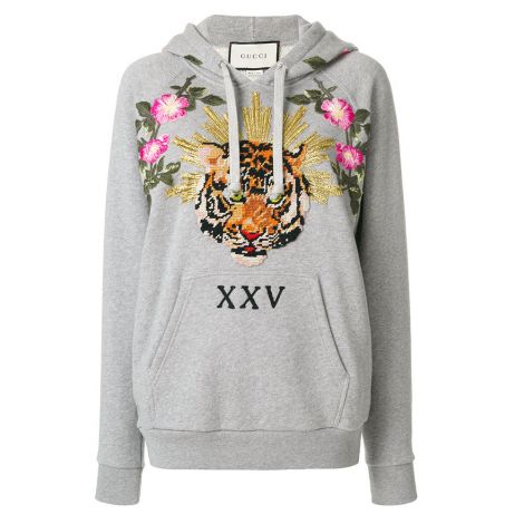 Gucci Sweatshirt Embroidered Gri - Gucci Embroidered Hoodie Sweatshirt Kazak Bayan Gri