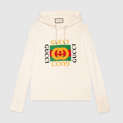 Gucci Sweatshirt Jersey Beyaz - Gucci Erkek Beyaz Kapsonlu Sweatshirt Jersey
