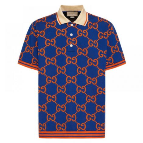 Gucci Tişört GG Polo Tişört Mavi - Gucci Gg Polo Shirt Gucci Men T Shirt Gucci Erkek Tisort Gucci Tisort Mavi