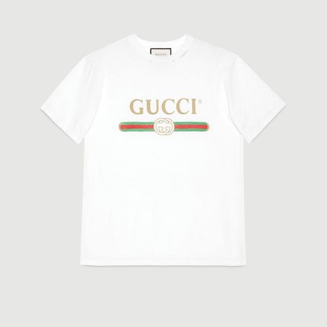 Gucci Tişört Logo Beyaz - Gucci Logo Cotton T Shirt Bayan Beyaz