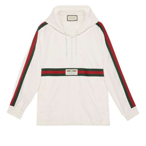 Gucci Sweatshirt Windbreaker Beyaz - Gucci Logo Label Windbreaker Erkek Sweatshirt Striped Beyaz